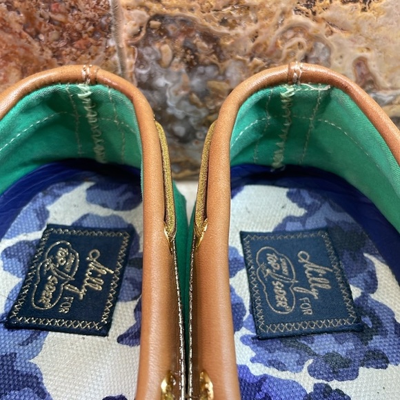 Milly for Sperry Top-Sider Green Canvas & Tan Leather Boat Shoes Sz 9 Slip-On - Picture 7 of 15